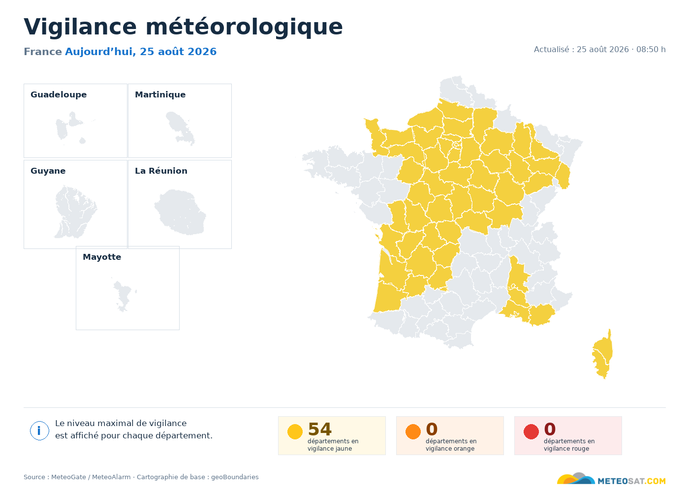 Carte des vigilances météo en France