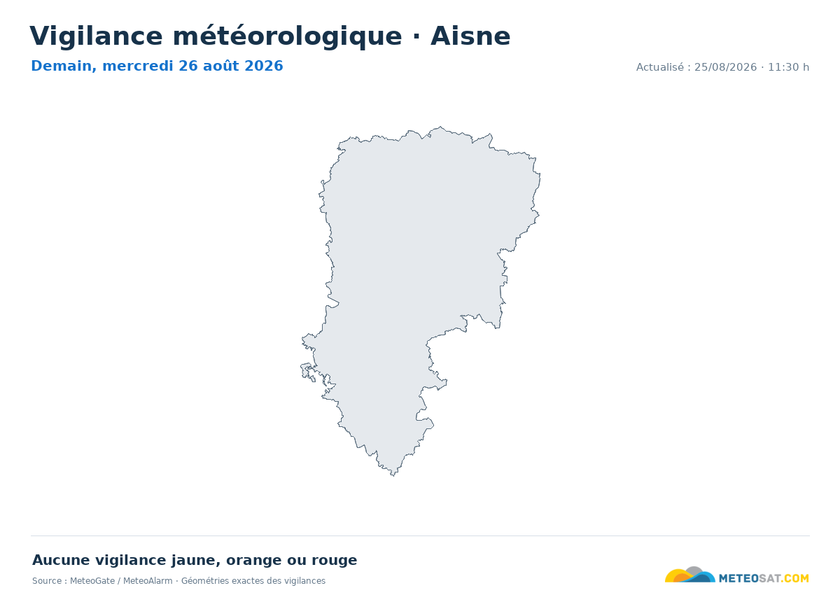 Carte de Vigilance météorologique dans Aisne