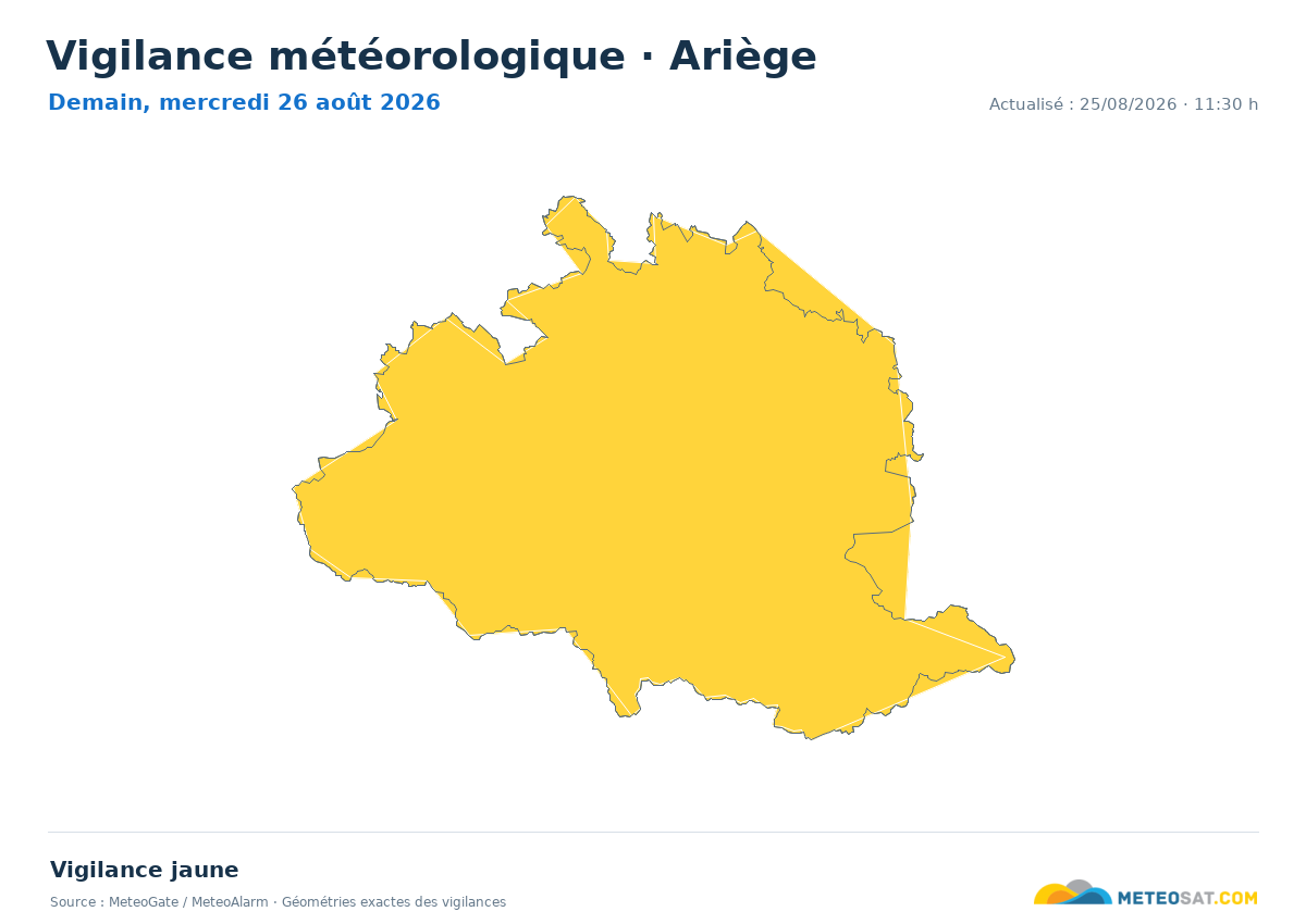 Carte de Vigilance météorologique dans Ariège