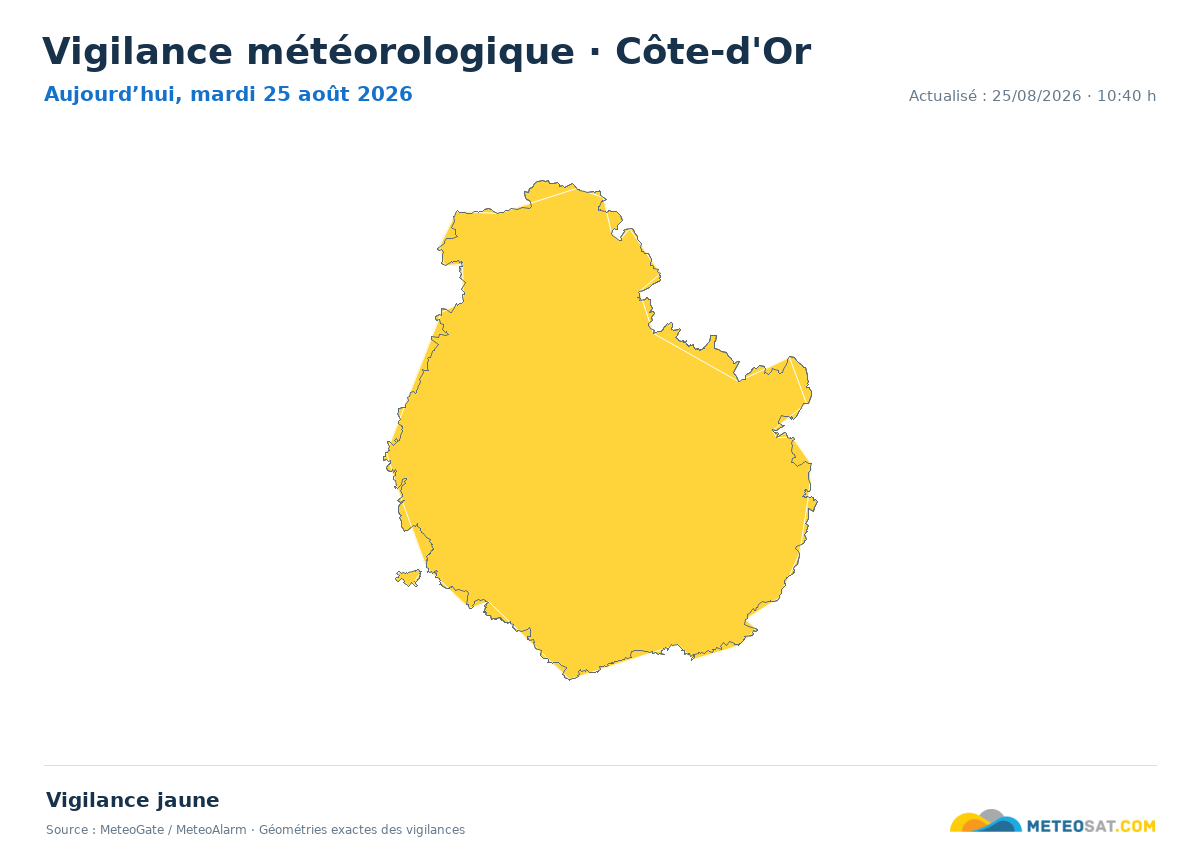 Carte de Vigilance météorologique dans Côte-d'Or