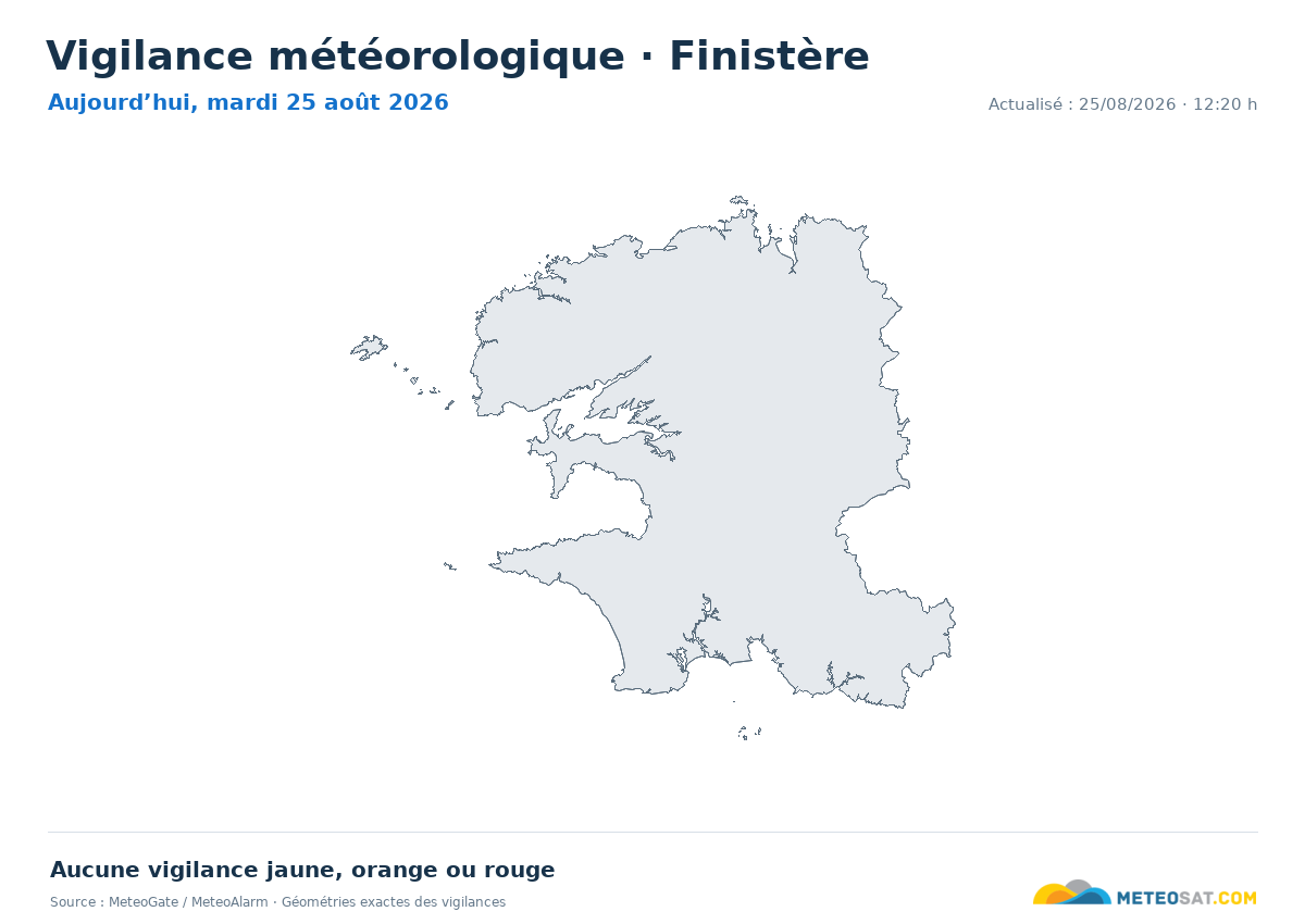 Carte de Vigilance météorologique dans Finistère