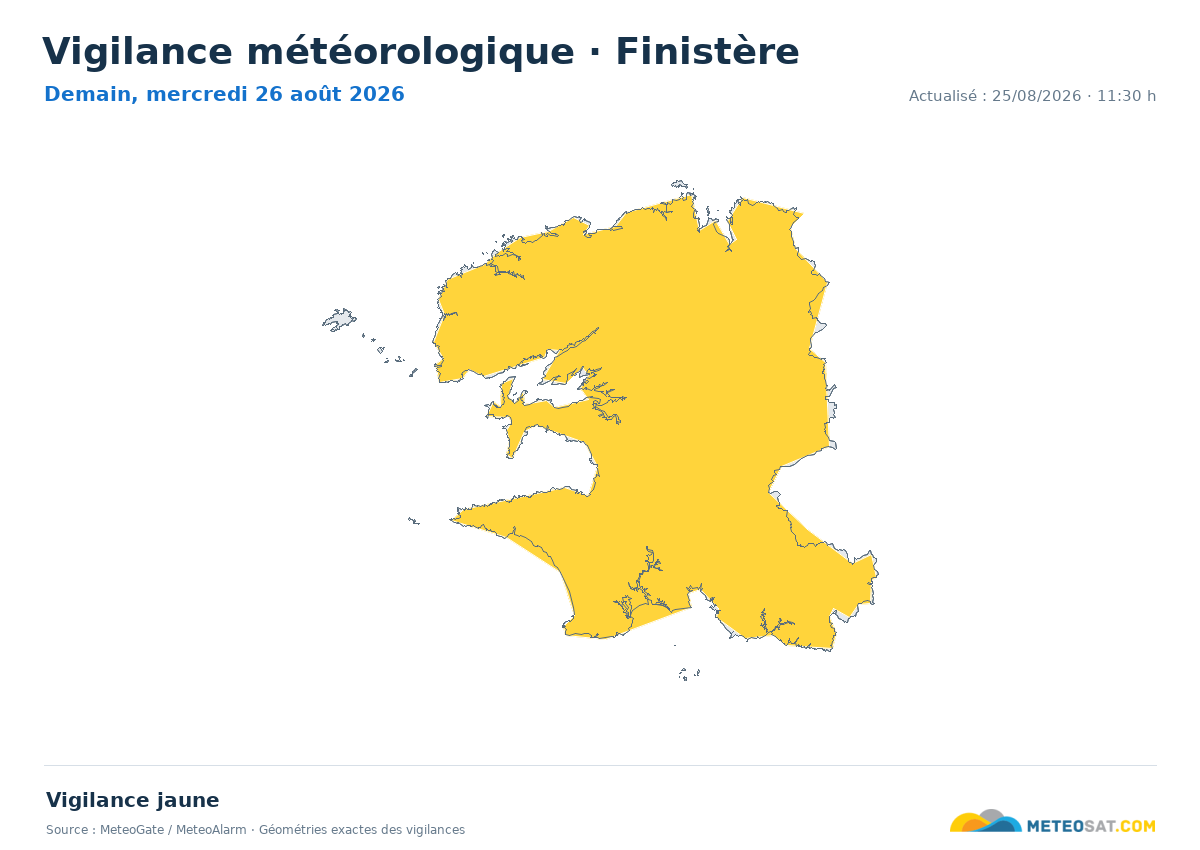 Carte de Vigilance météorologique dans Finistère