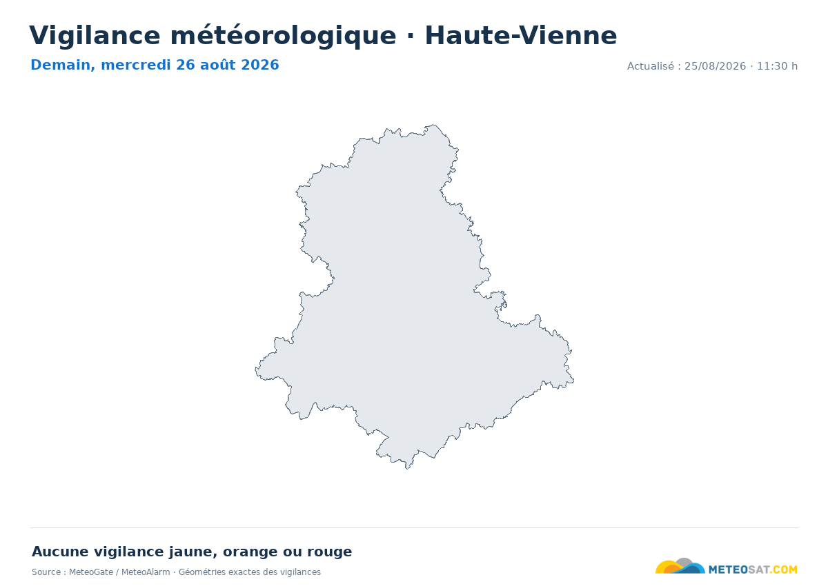 Carte de Vigilance météorologique dans Haute-Vienne