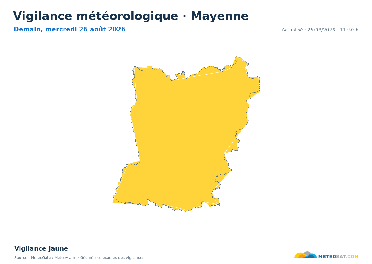 Carte de Vigilance météorologique dans Mayenne