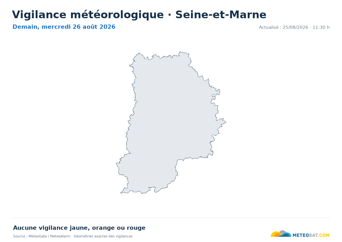 Carte de Vigilance météorologique dans Seine-et-Marne