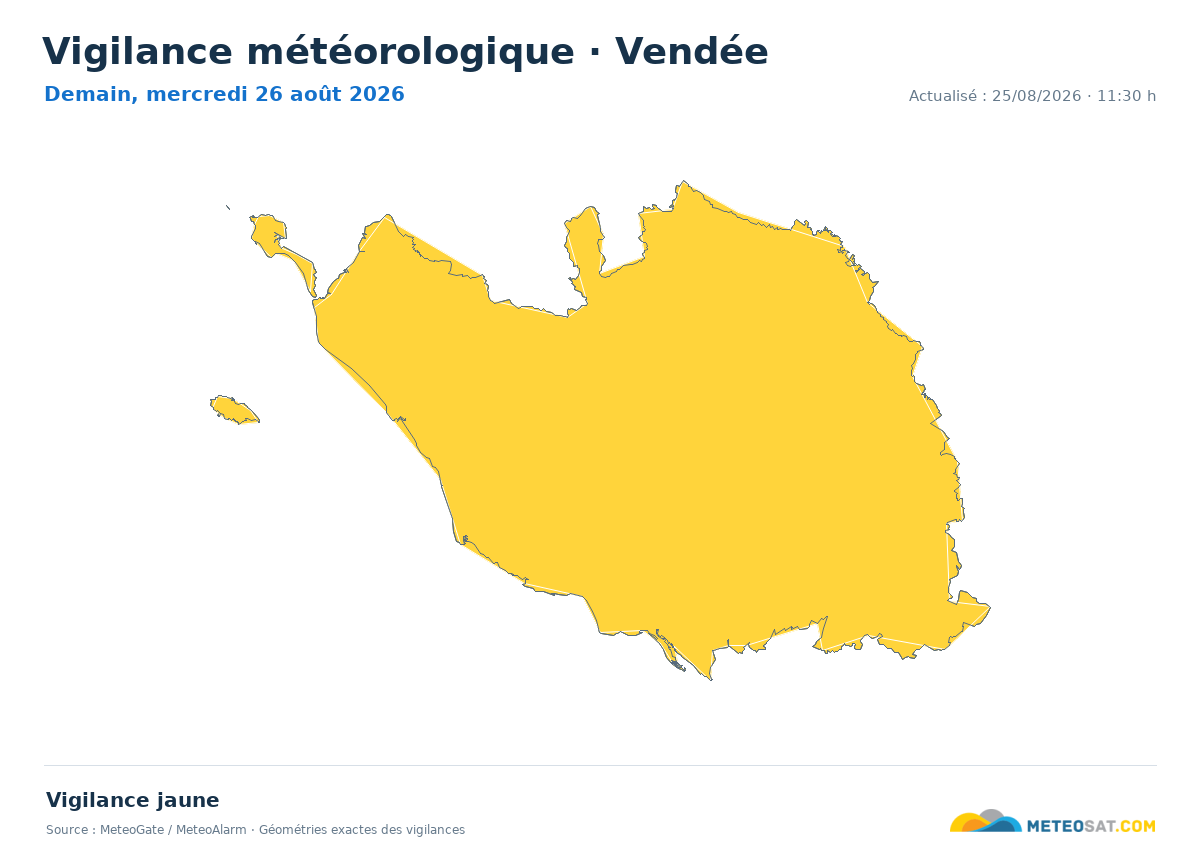 Carte de Vigilance météorologique dans Vendée