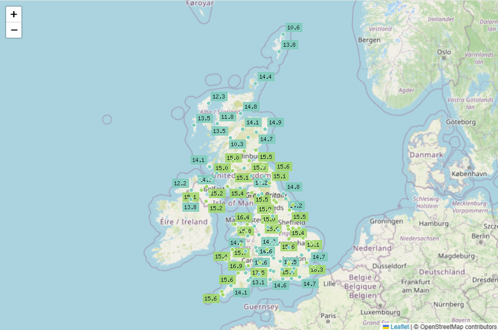 Current weather conditions in the United Kingdom