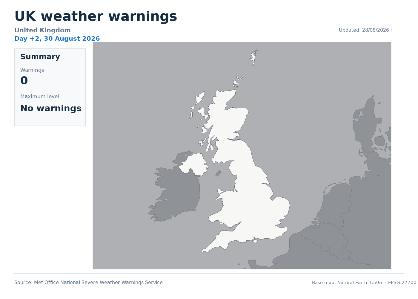 UK weather warnings map for +2 days