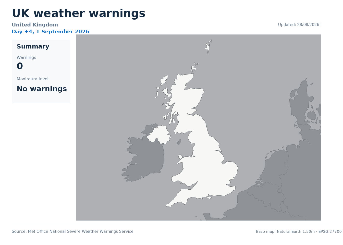 UK weather warnings map for +4 days