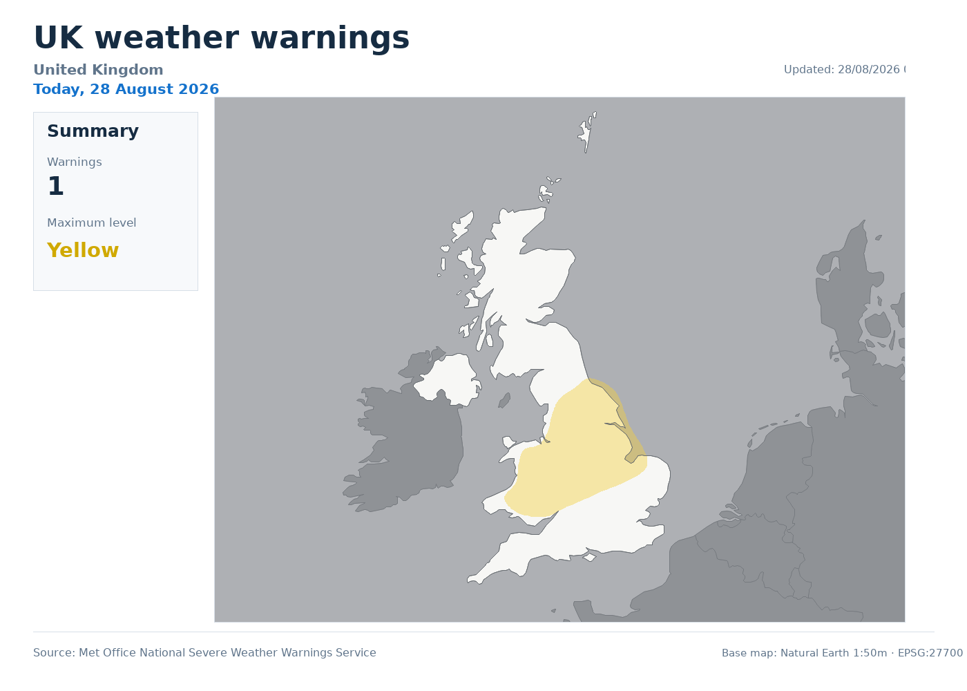 UK weather warnings map for today