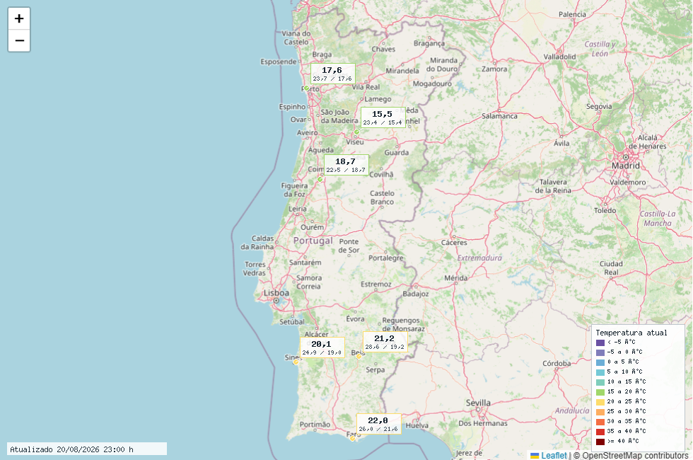 Situação meteorológica atual em Portugal