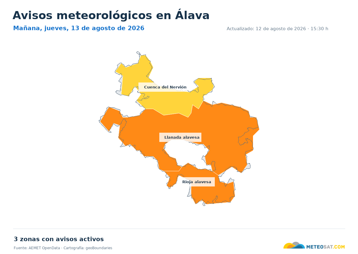 Mapa de avisos meteorol�gicos de AEMET en la provincia de �lava para ma?ana