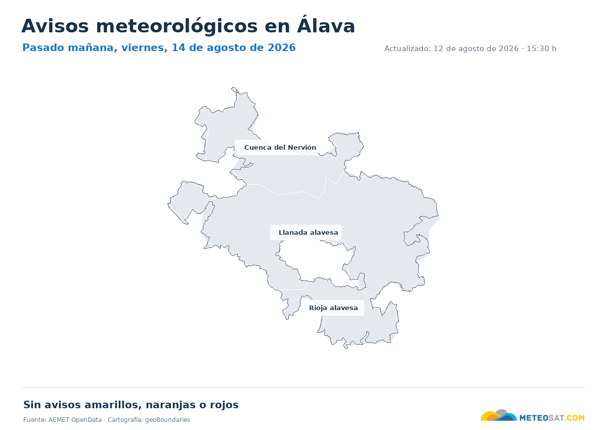 Mapa de avisos meteorol�gicos de AEMET en la provincia de �lava para pasado ma?ana