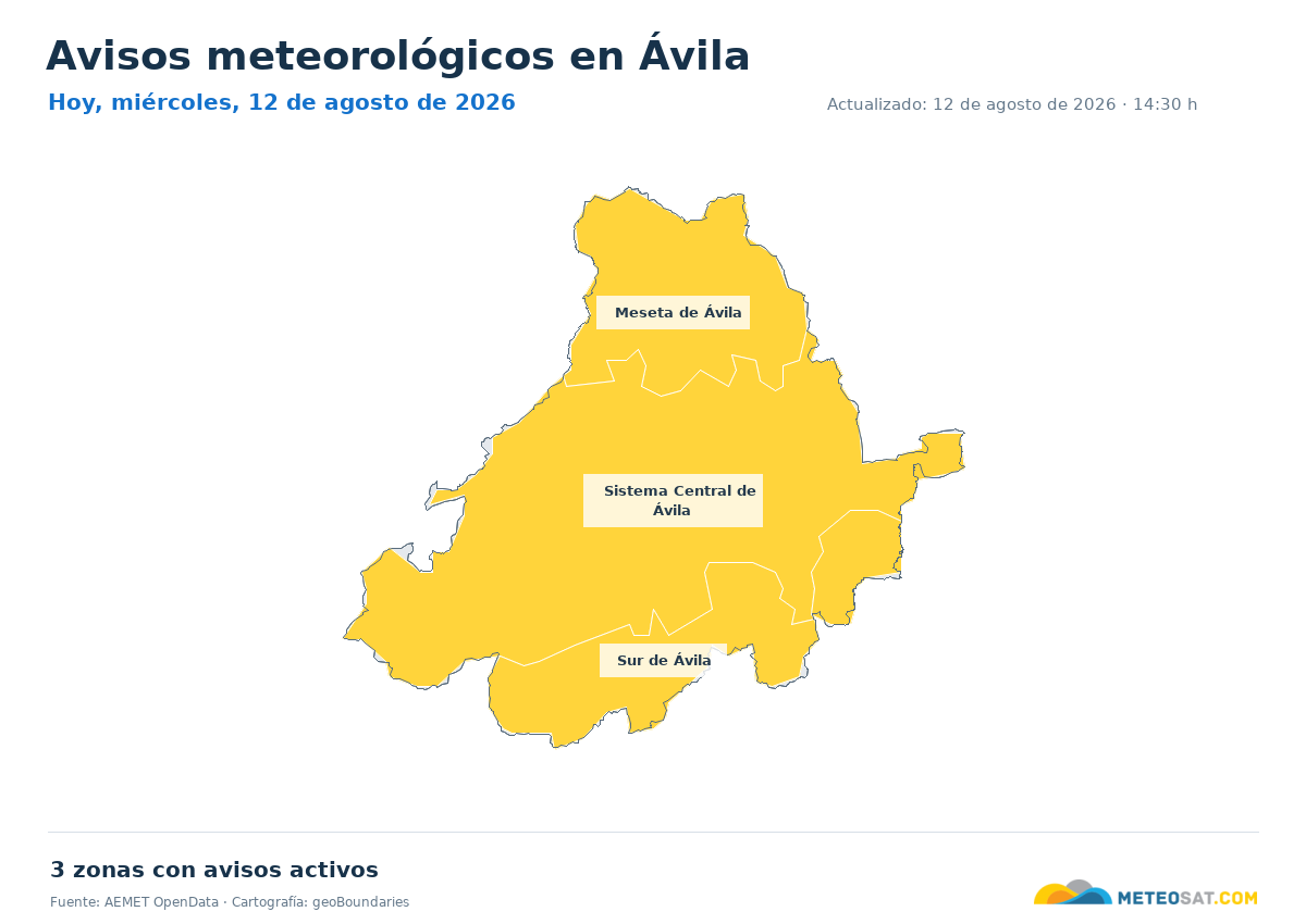 Mapa de avisos meteorol�gicos de AEMET en la provincia de �vila para hoy