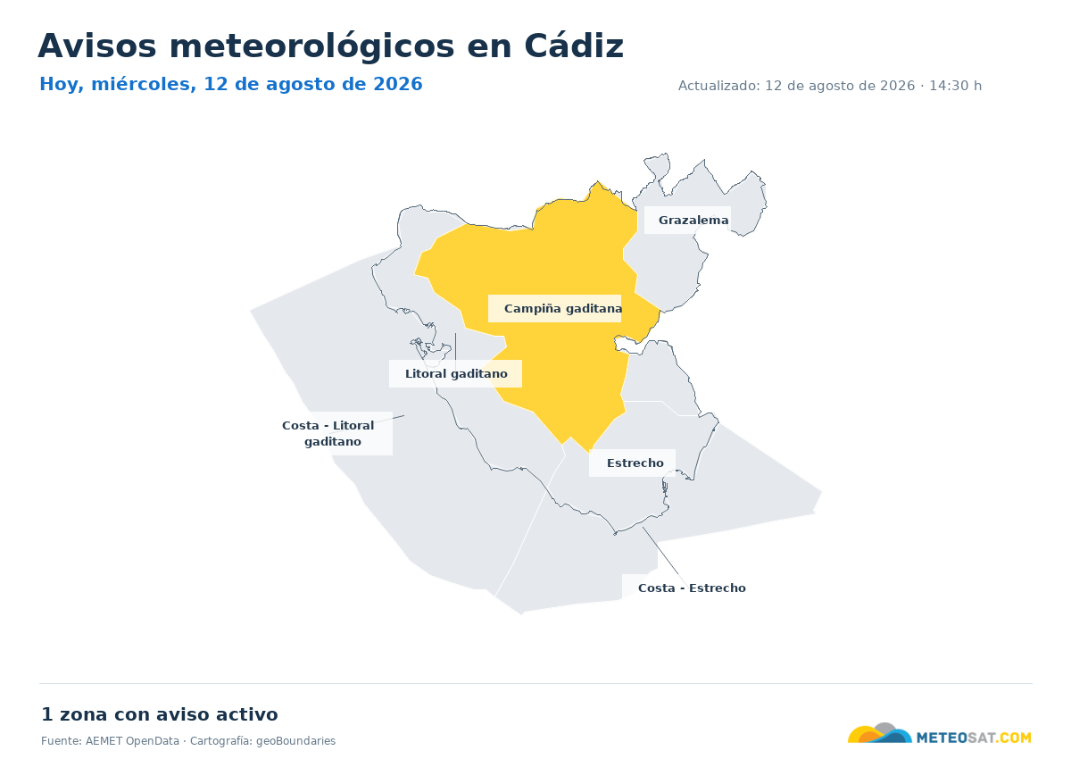 Mapa de avisos meteorol�gicos de AEMET en la provincia de C�diz para hoy