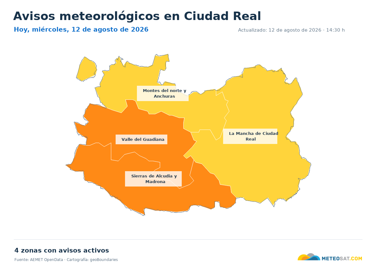 Mapa de avisos meteorol�gicos de AEMET en la provincia de Ciudad Real para hoy