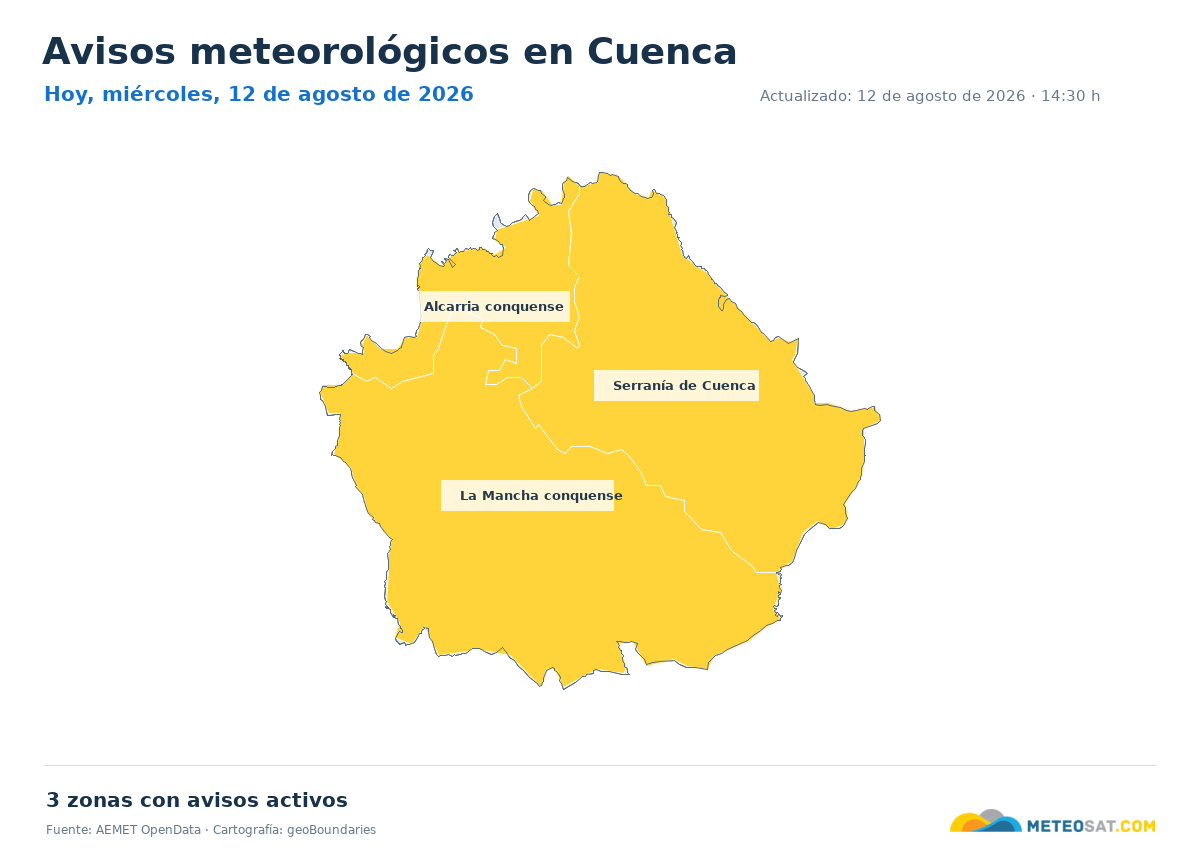 Mapa de avisos meteorol�gicos de AEMET en la provincia de Cuenca para hoy