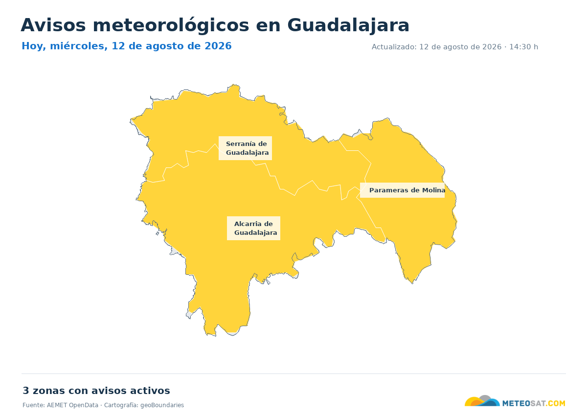 Mapa de avisos meteorol�gicos de AEMET en la provincia de Guadalajara para hoy