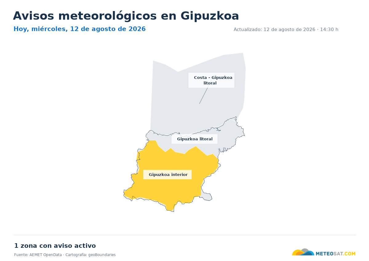 Mapa de avisos meteorol�gicos de AEMET en la provincia de Gipuzkoa para hoy