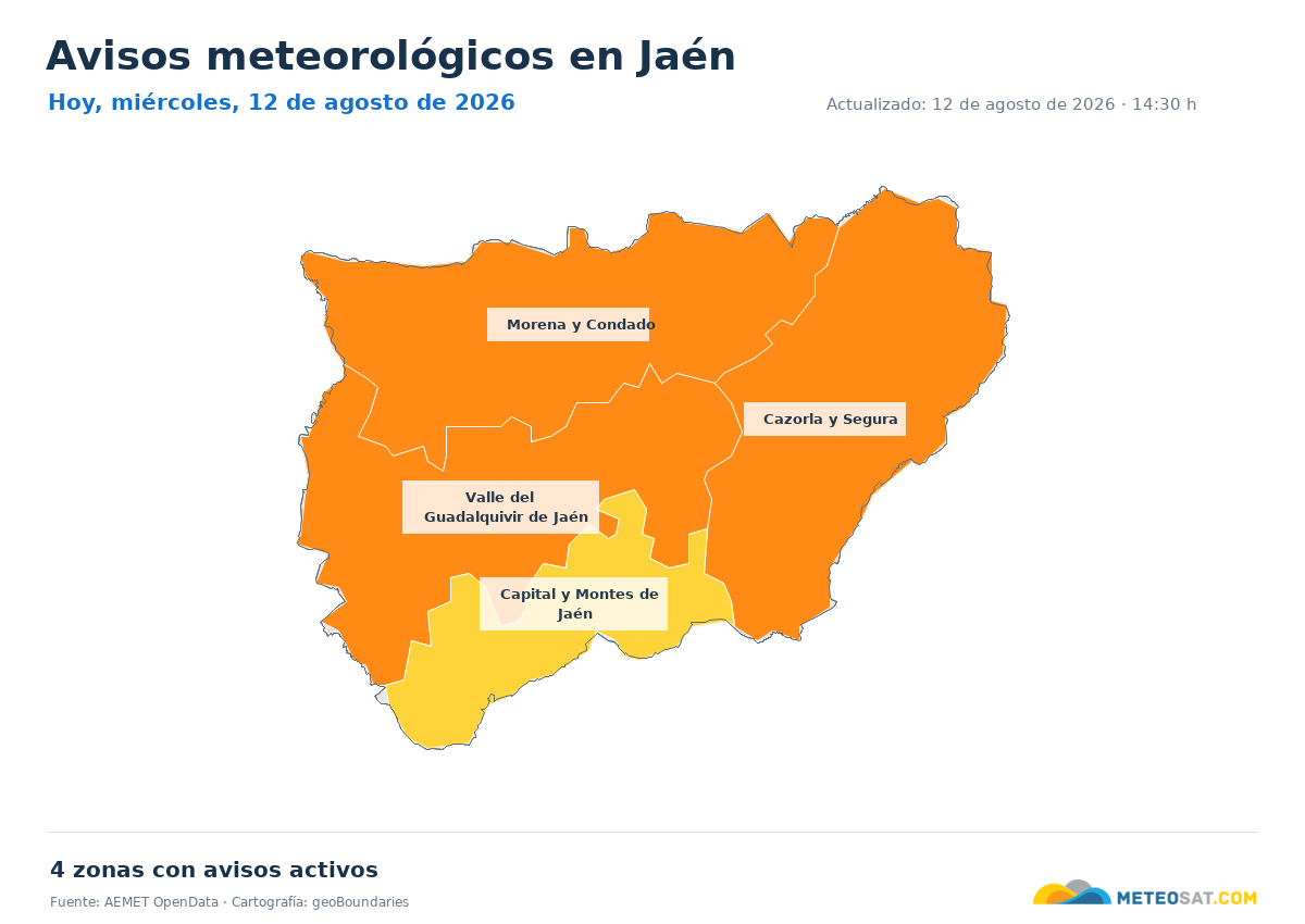 Mapa de avisos meteorol�gicos de AEMET en la provincia de Ja�n para hoy