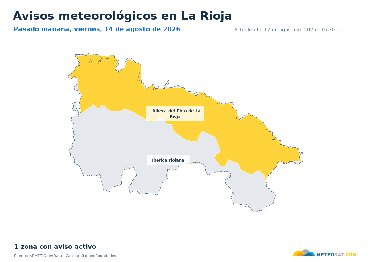 Mapa de avisos meteorol�gicos de AEMET en la provincia de La Rioja para pasado ma?ana