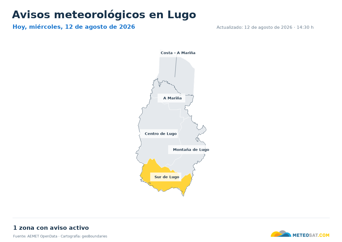 Mapa de avisos meteorol�gicos de AEMET en la provincia de Lugo para hoy