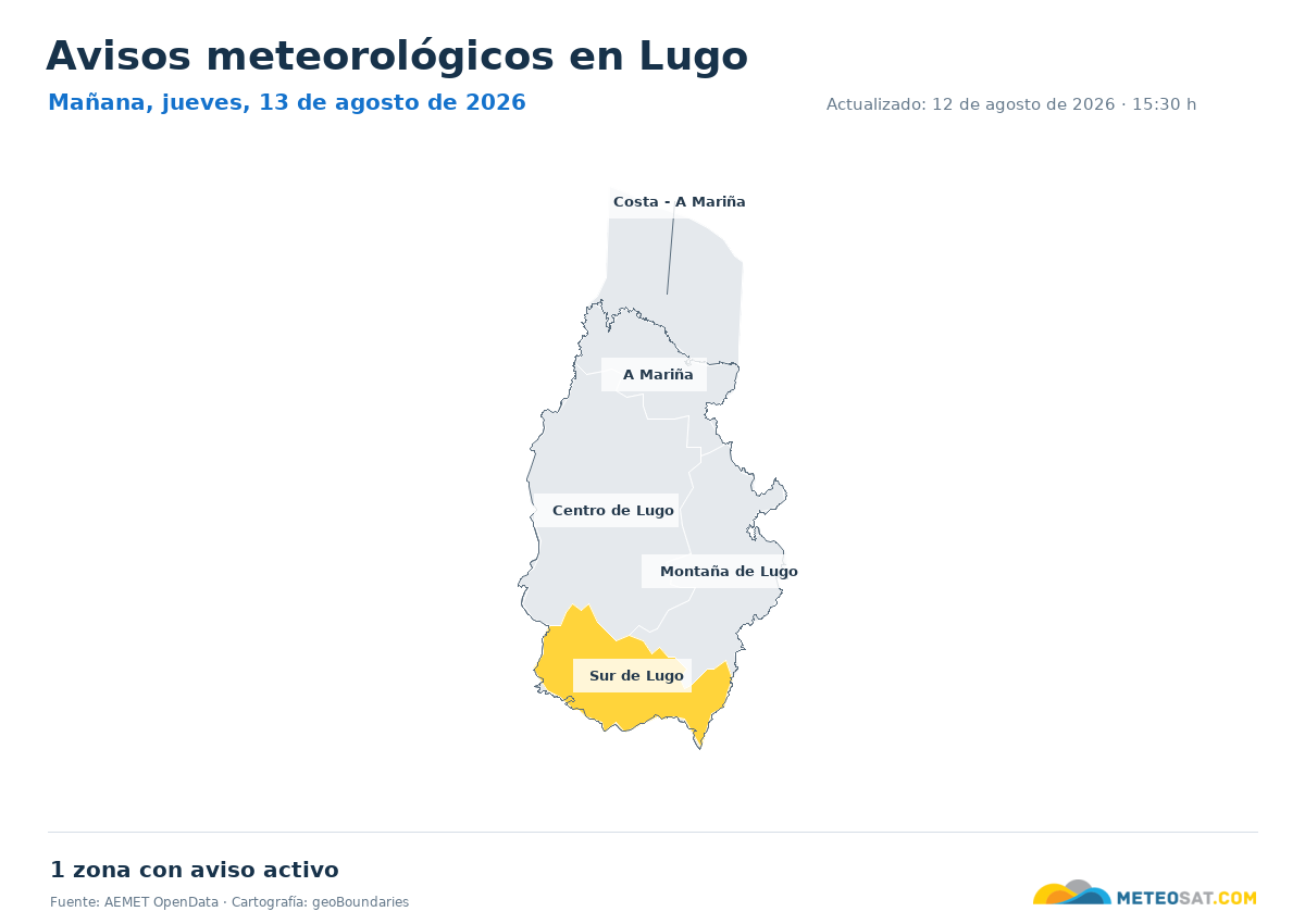 Mapa de avisos meteorol�gicos de AEMET en la provincia de Lugo para ma?ana