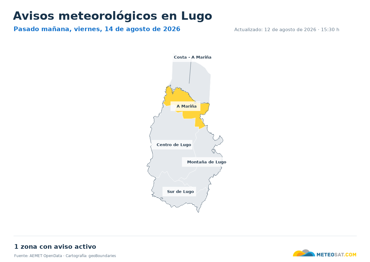 Mapa de avisos meteorol�gicos de AEMET en la provincia de Lugo para pasado ma?ana