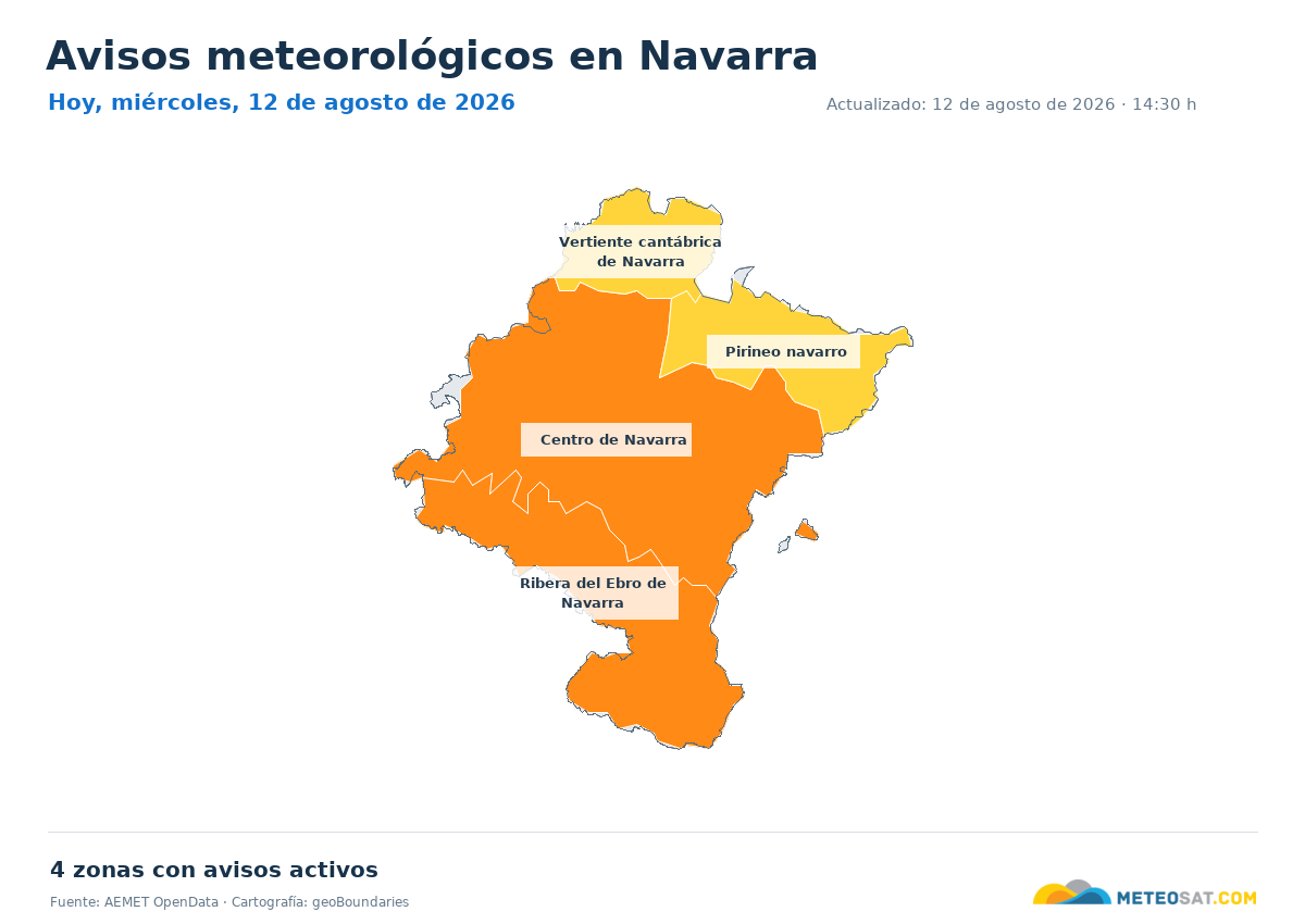 Mapa de avisos meteorol�gicos de AEMET en la provincia de Navarra para hoy