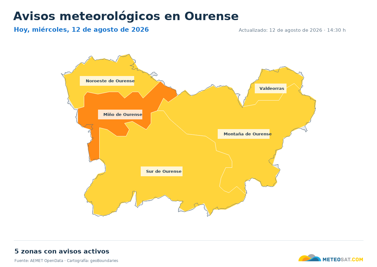 Mapa de avisos meteorol�gicos de AEMET en la provincia de Ourense para hoy