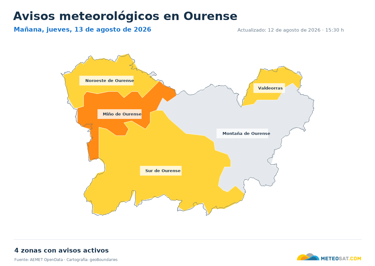 Mapa de avisos meteorol�gicos de AEMET en la provincia de Ourense para ma?ana