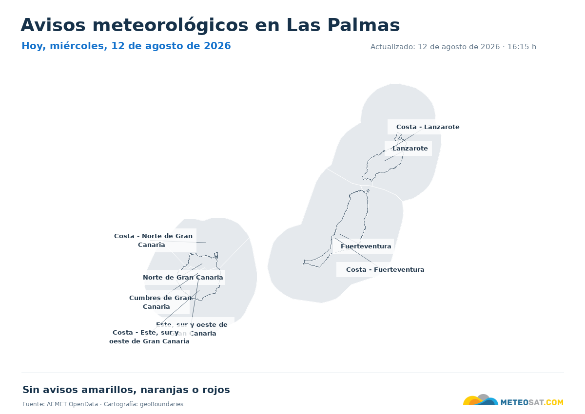 Mapa de avisos meteorol�gicos de AEMET en la provincia de Las Palmas para hoy