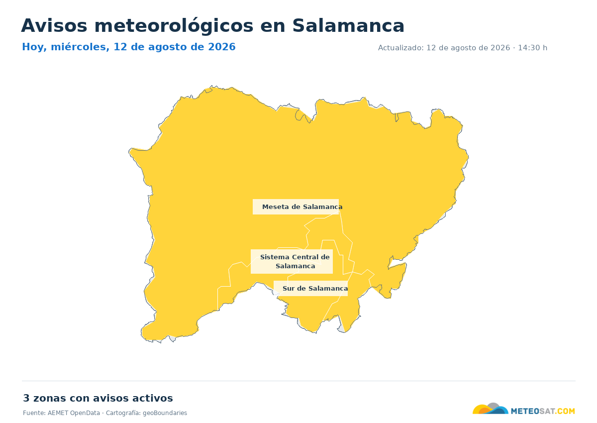 Mapa de avisos meteorol�gicos de AEMET en la provincia de Salamanca para hoy
