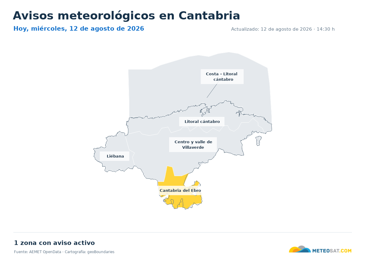 Mapa de avisos meteorol�gicos de AEMET en la provincia de Cantabria para hoy