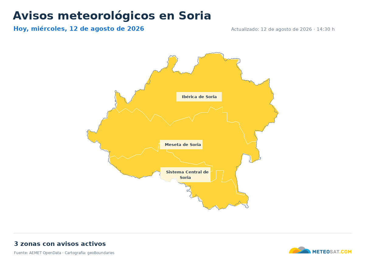 Mapa de avisos meteorol�gicos de AEMET en la provincia de Soria para hoy