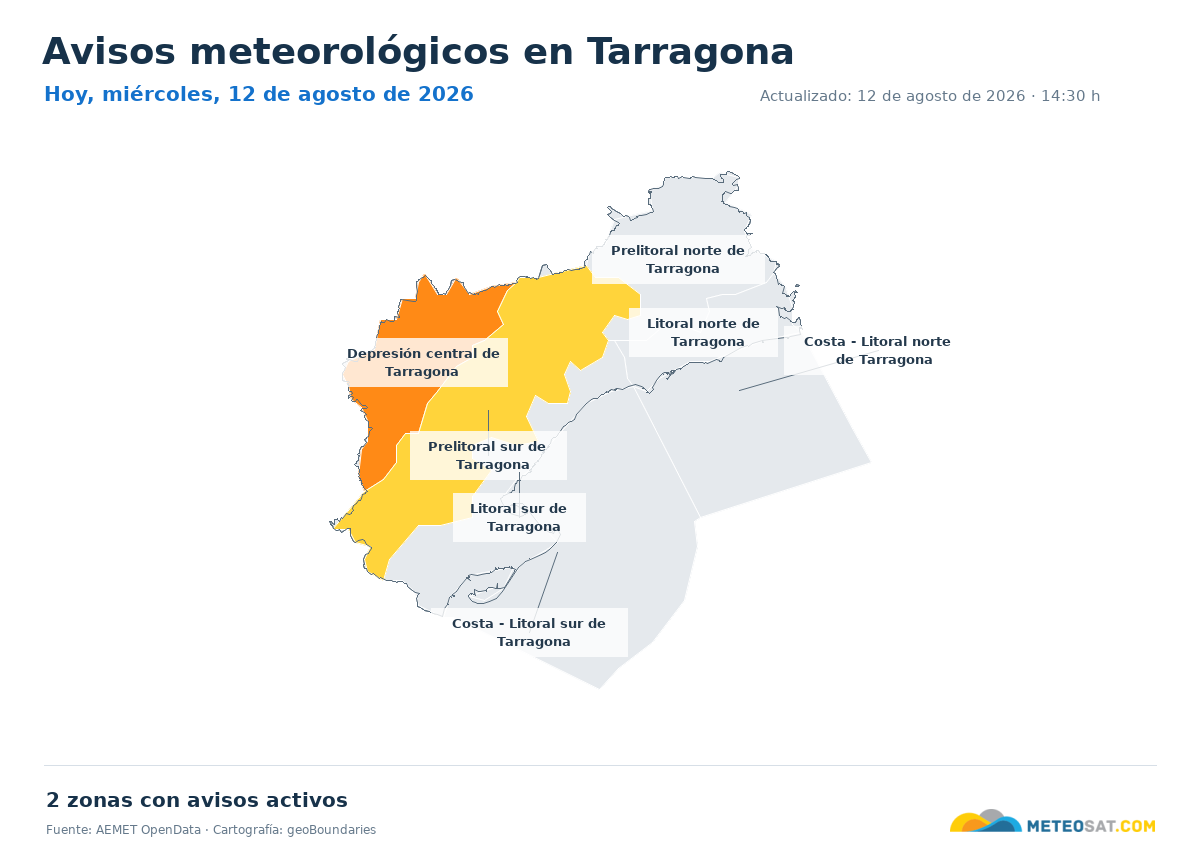 Mapa de avisos meteorol�gicos de AEMET en la provincia de Tarragona para hoy