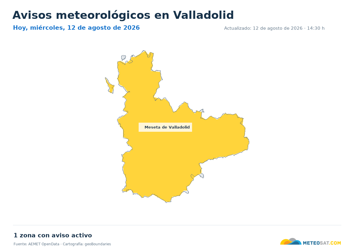Mapa de avisos meteorol�gicos de AEMET en la provincia de Valladolid para hoy