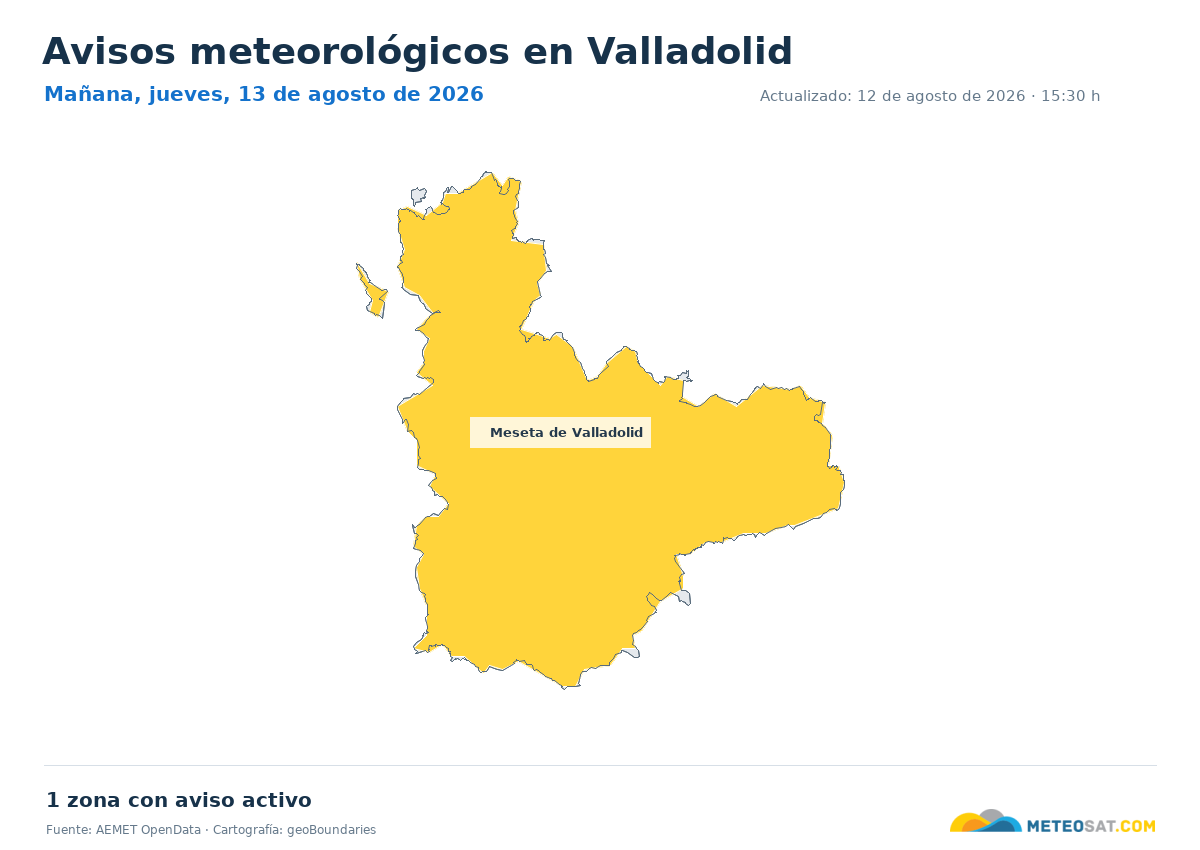 Mapa de avisos meteorol�gicos de AEMET en la provincia de Valladolid para ma?ana