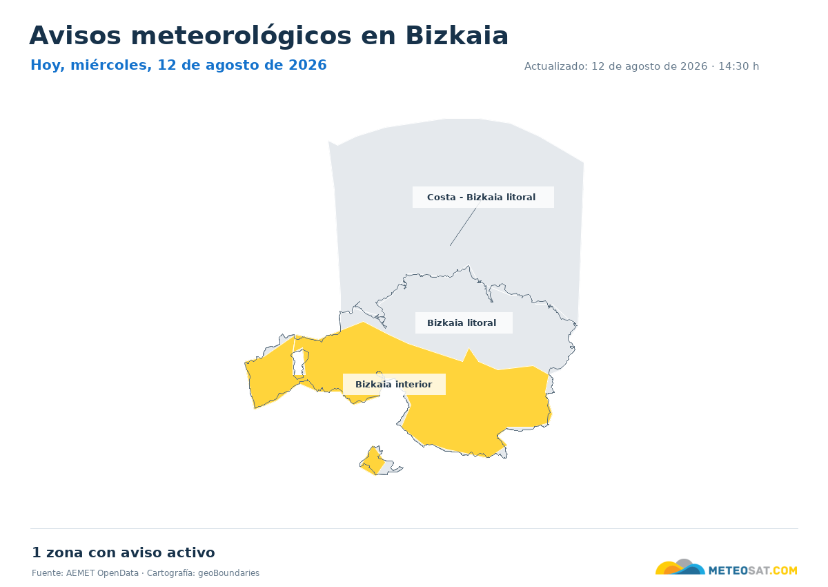 Mapa de avisos meteorol�gicos de AEMET en la provincia de Bizkaia para hoy
