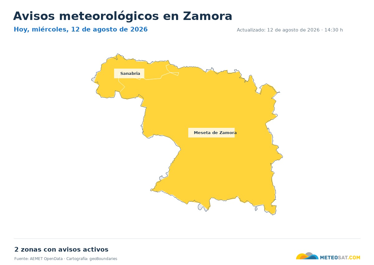 Mapa de avisos meteorol�gicos de AEMET en la provincia de Zamora para hoy