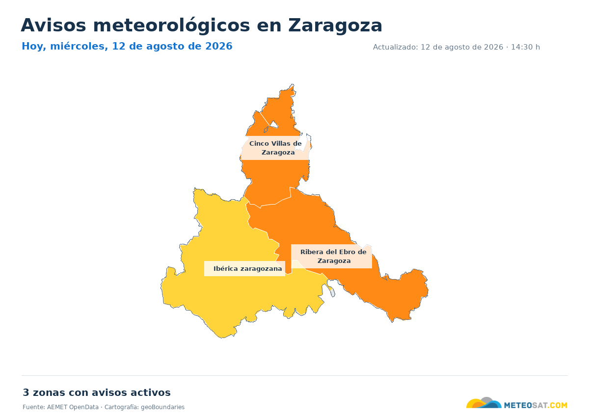 Mapa de avisos meteorol�gicos de AEMET en la provincia de Zaragoza para hoy