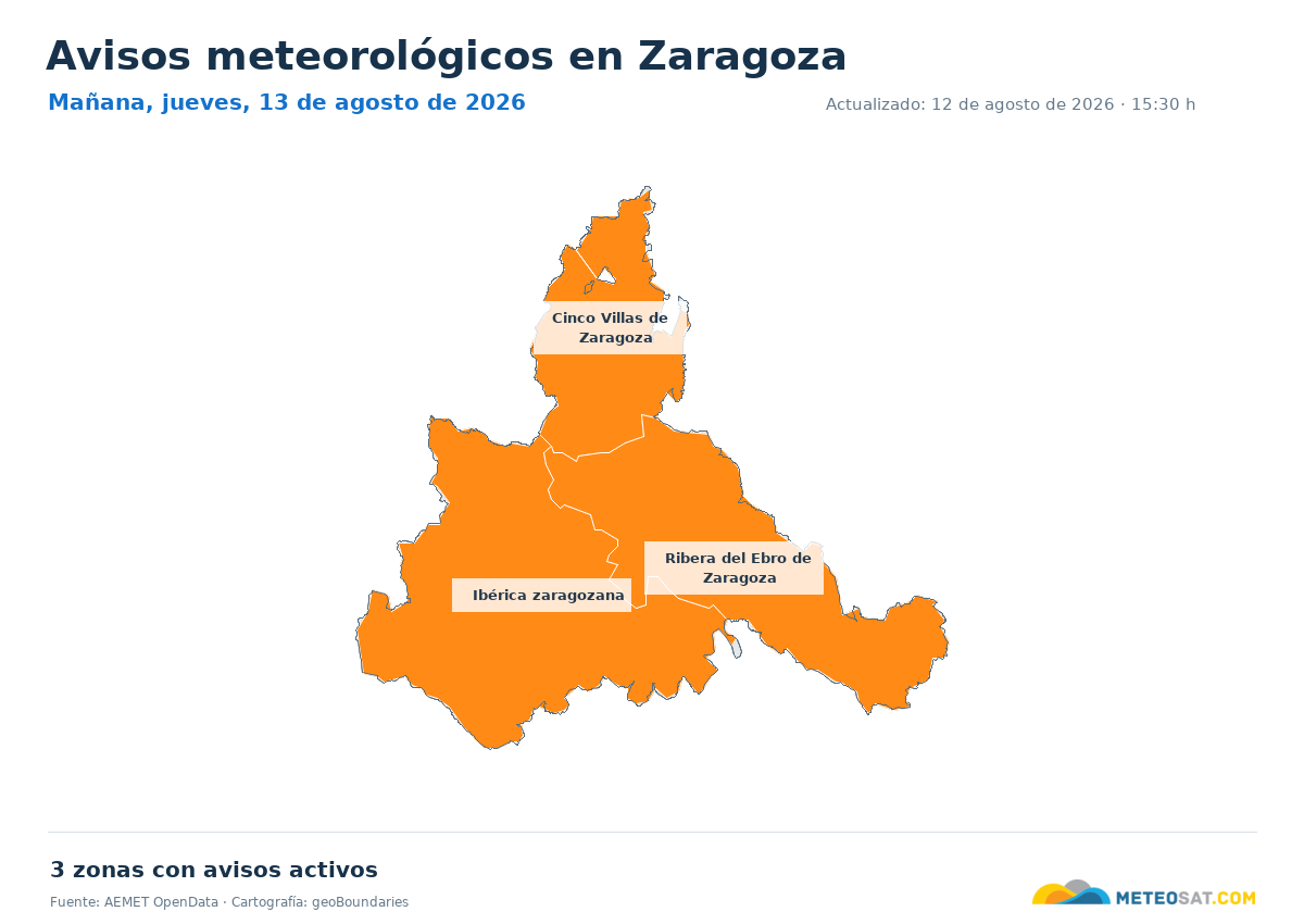 Mapa de avisos meteorol�gicos de AEMET en la provincia de Zaragoza para ma?ana