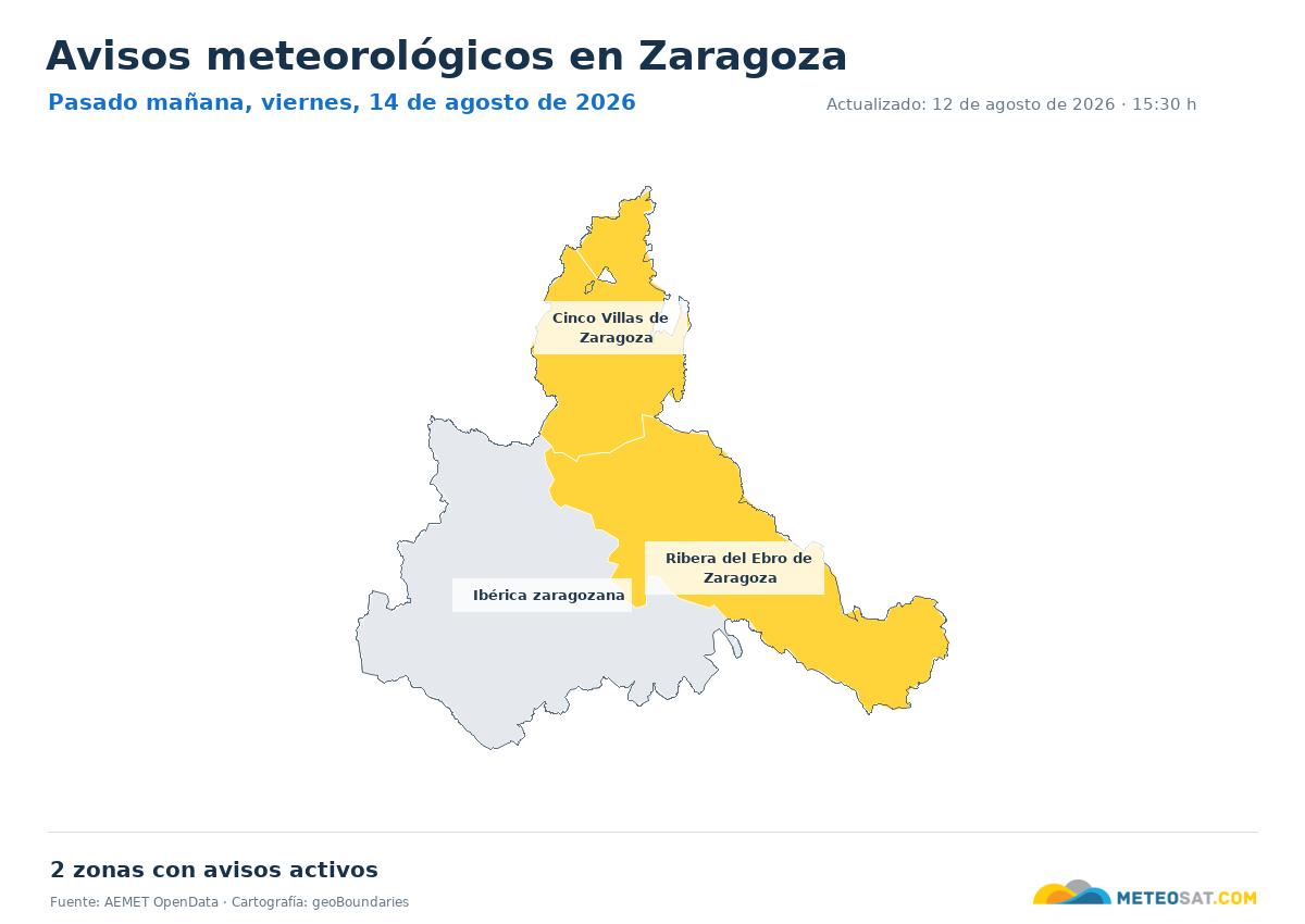 Mapa de avisos meteorol�gicos de AEMET en la provincia de Zaragoza para pasado ma?ana